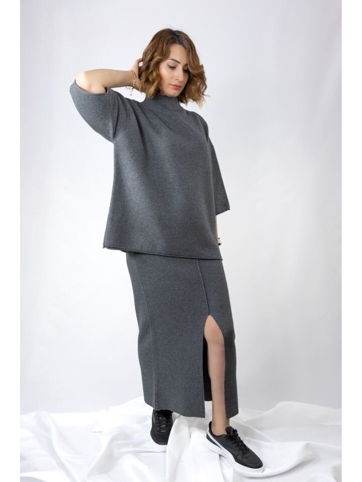 Dik Yaka Oversize Triko Kadın Kazak STD
