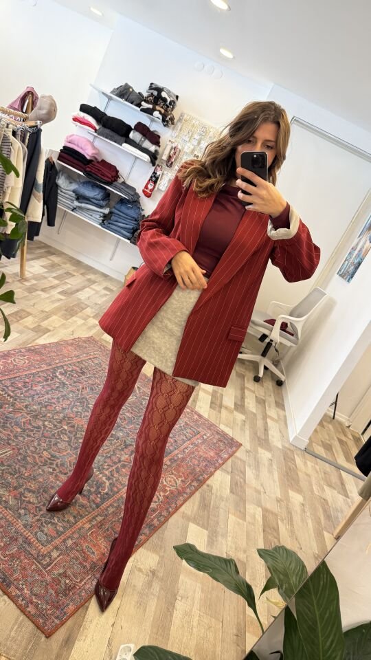 Çizgili Bordo Kadın Blazer