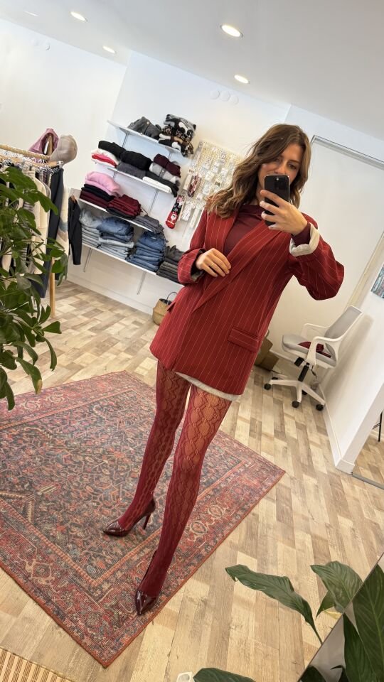 Çizgili Bordo Kadın Blazer