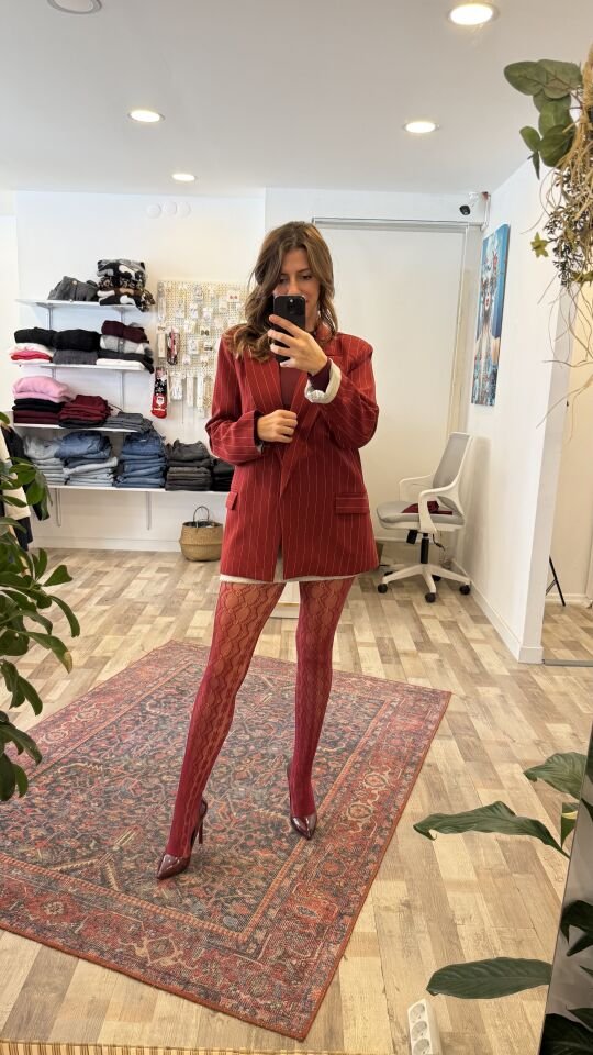 Çizgili Bordo Kadın Blazer