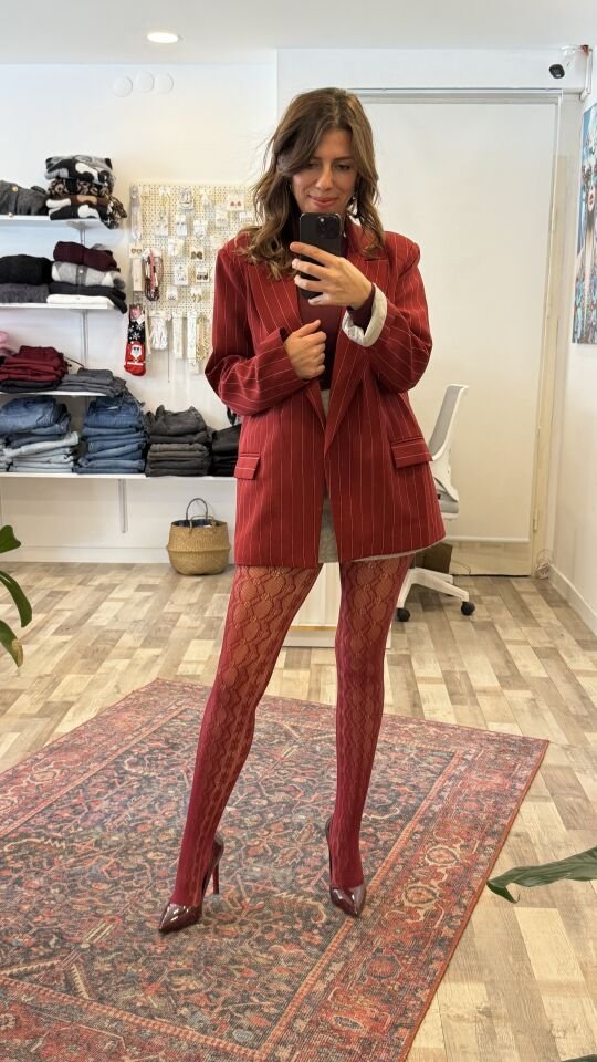 Çizgili Bordo Kadın Blazer
