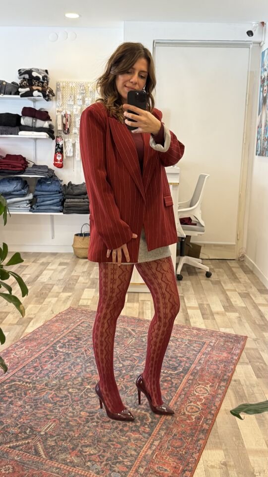Çizgili Bordo Kadın Blazer