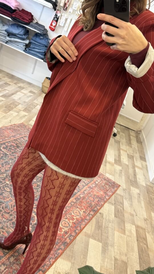 Çizgili Bordo Kadın Blazer