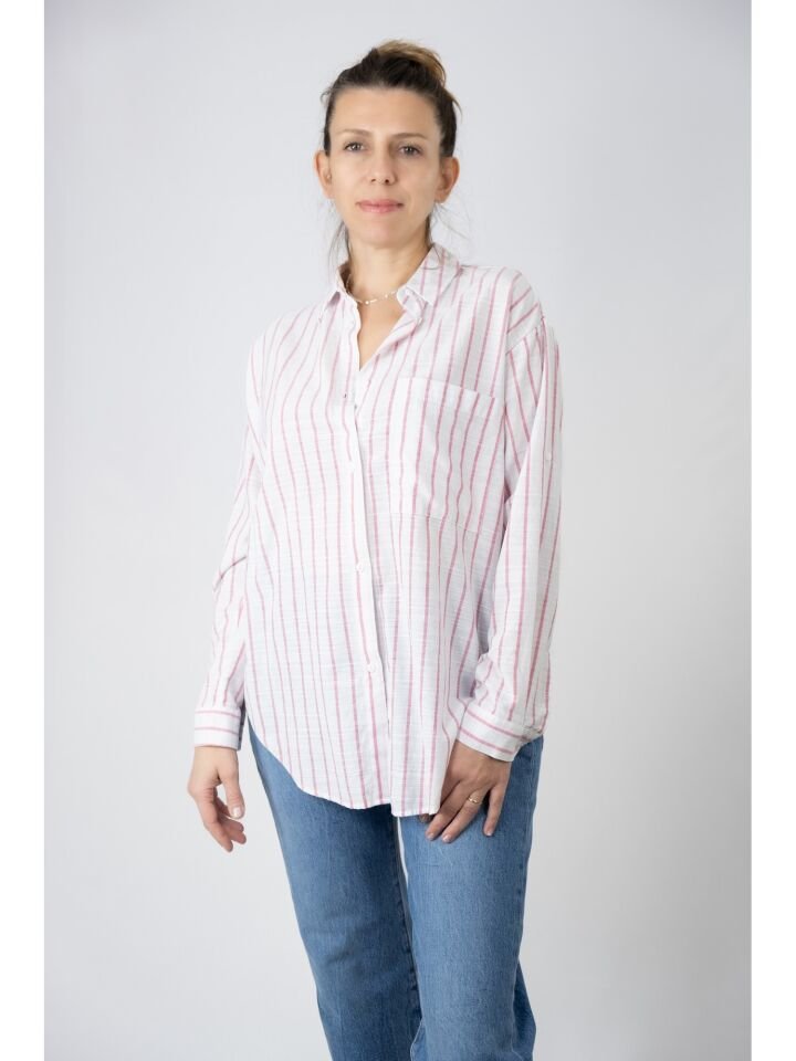 Pembe Çizgili Oversize Gömlek