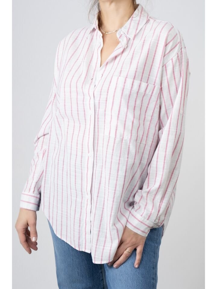 Pembe Çizgili Oversize Gömlek