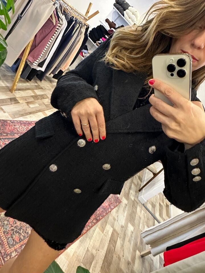 Gümüş Düğme Detay Tüvit Blazer Kadın Ceket