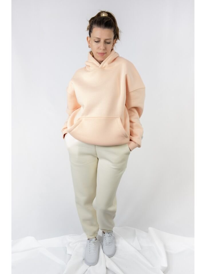 Kapişonlu Şardonlu Pembe Kadın Sweat