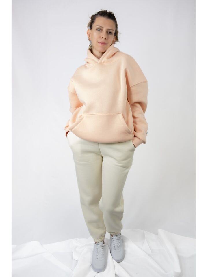 Kapişonlu Şardonlu Pembe Kadın Sweat
