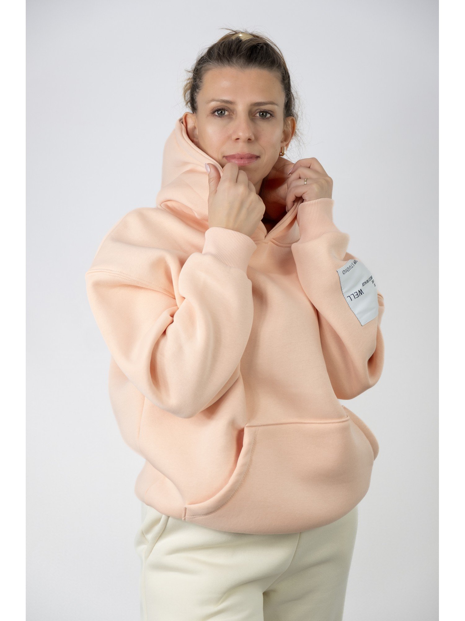 Kapişonlu Şardonlu Pembe Kadın Sweat
