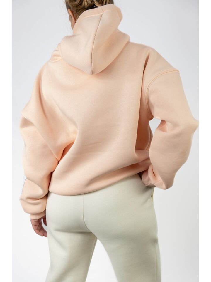 Kapişonlu Şardonlu Pembe Kadın Sweat