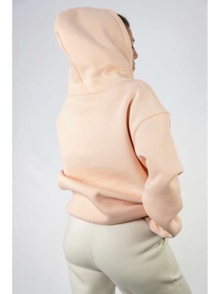 Kapişonlu Şardonlu Pembe Kadın Sweat
