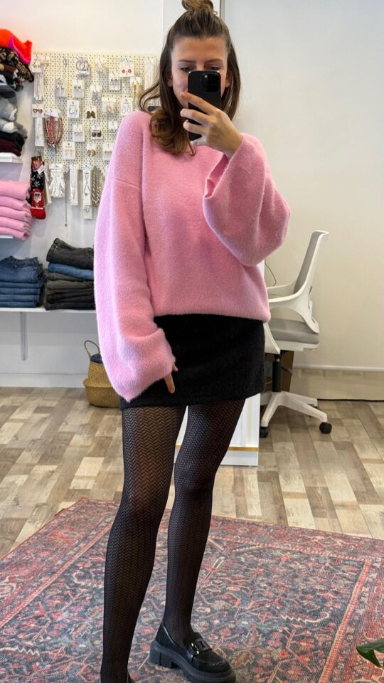 Bisiklet Yaka Triko Kazak Pembe STD