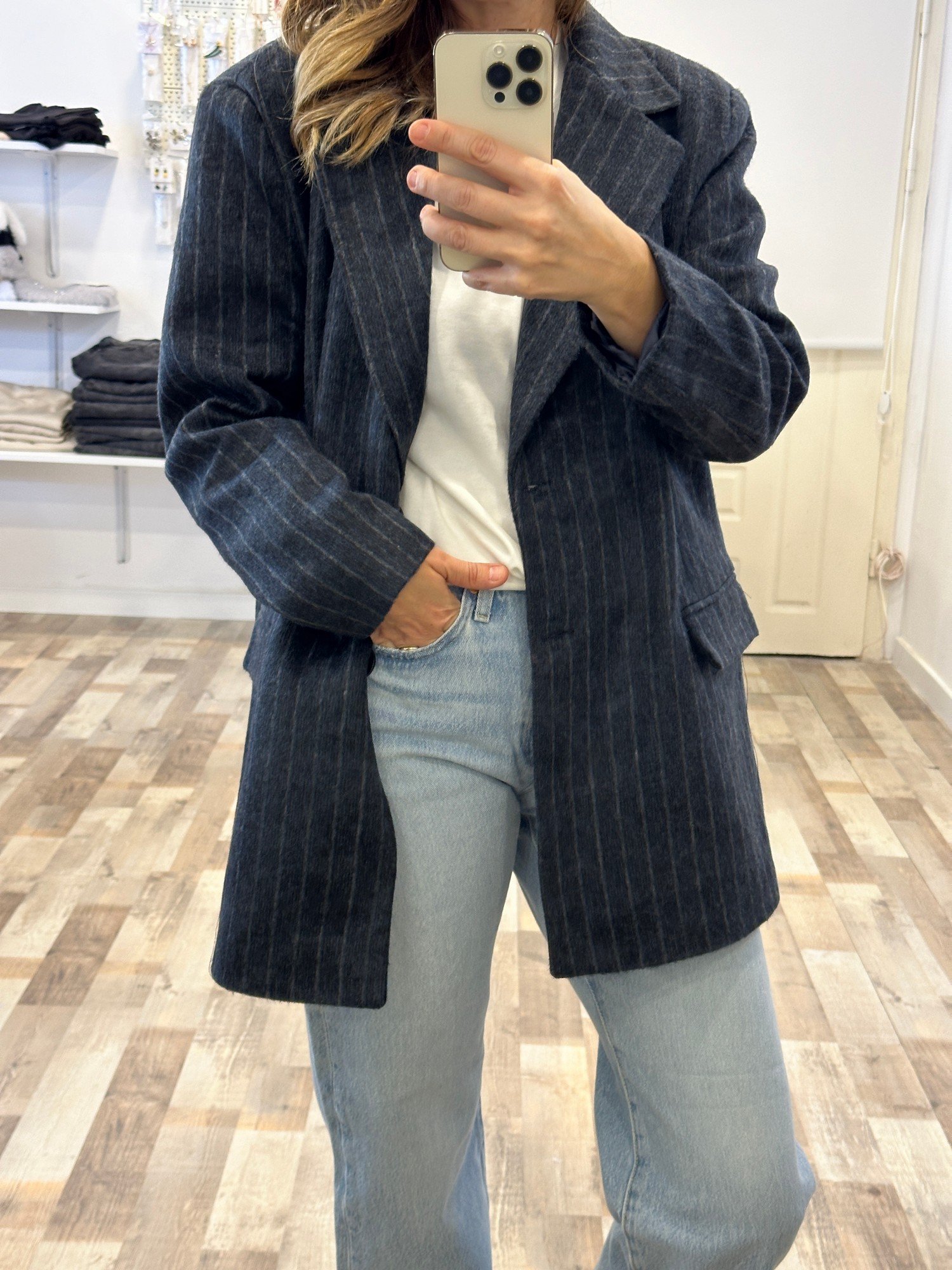 Kaşe Çizgili Lacivert Kadın Blazer