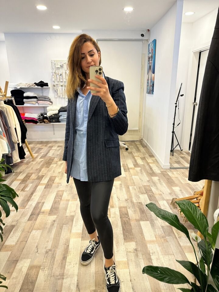 Kaşe Çizgili Lacivert Kadın Blazer