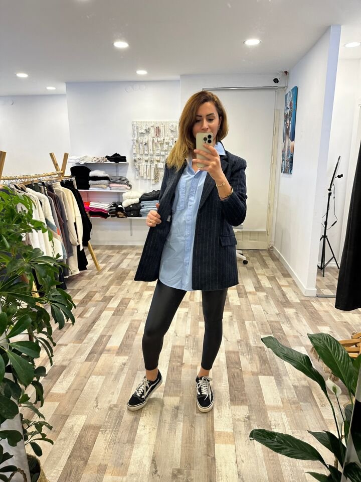 Kaşe Çizgili Lacivert Kadın Blazer