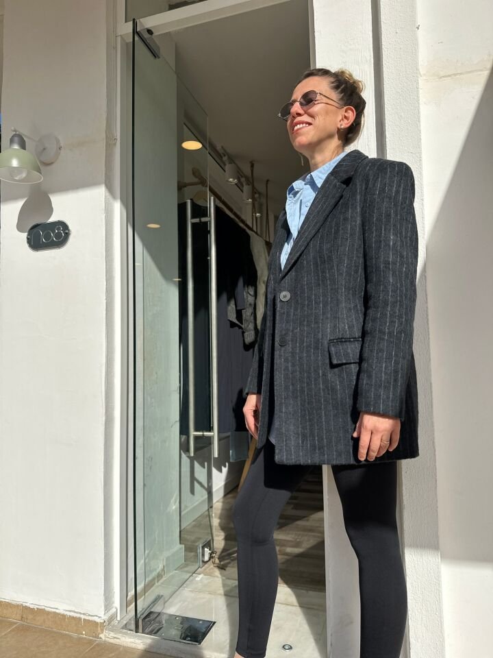 Kaşe Çizgili Lacivert Kadın Blazer