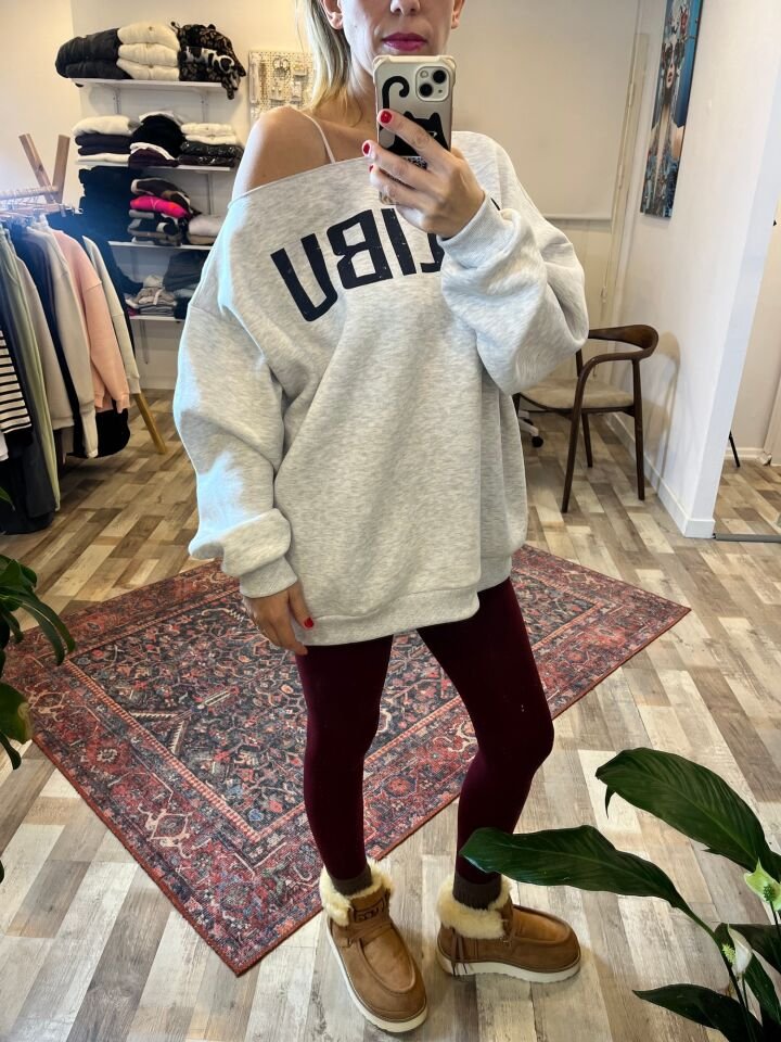 Tek Omuz Dekolteli Şardonlu Beyaz Kadın Sweat