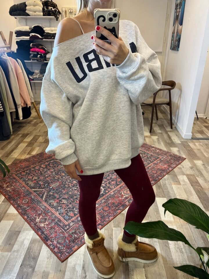 Tek Omuz Dekolteli Şardonlu Beyaz Kadın Sweat