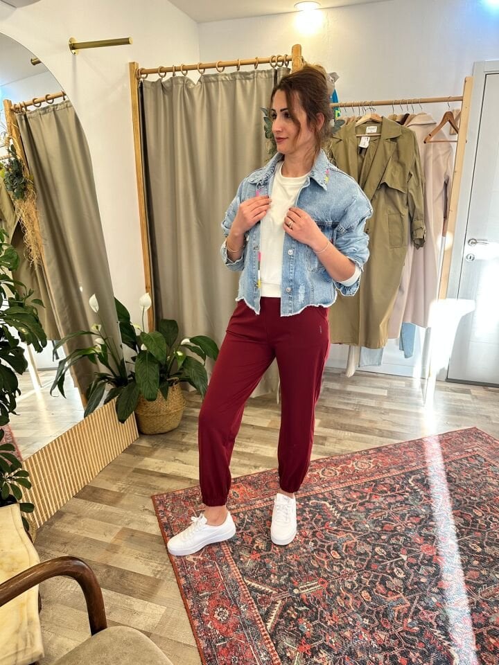 Paça Lastik Bordo Kadın Eşofman