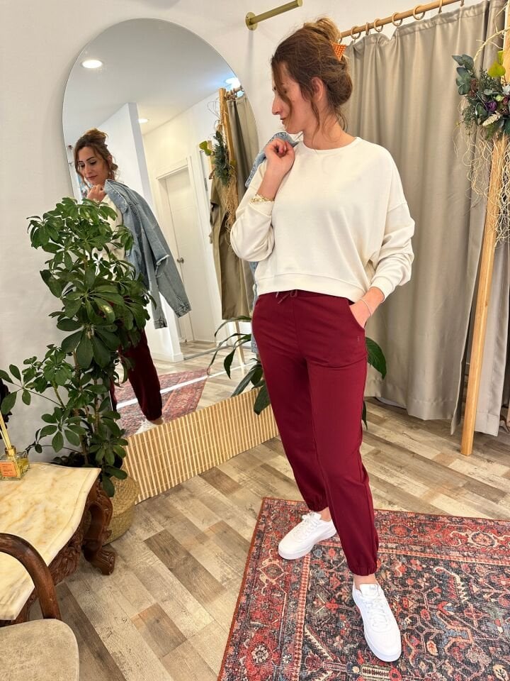 Oversize Modal Kumaş Ekru Kadın Sweat