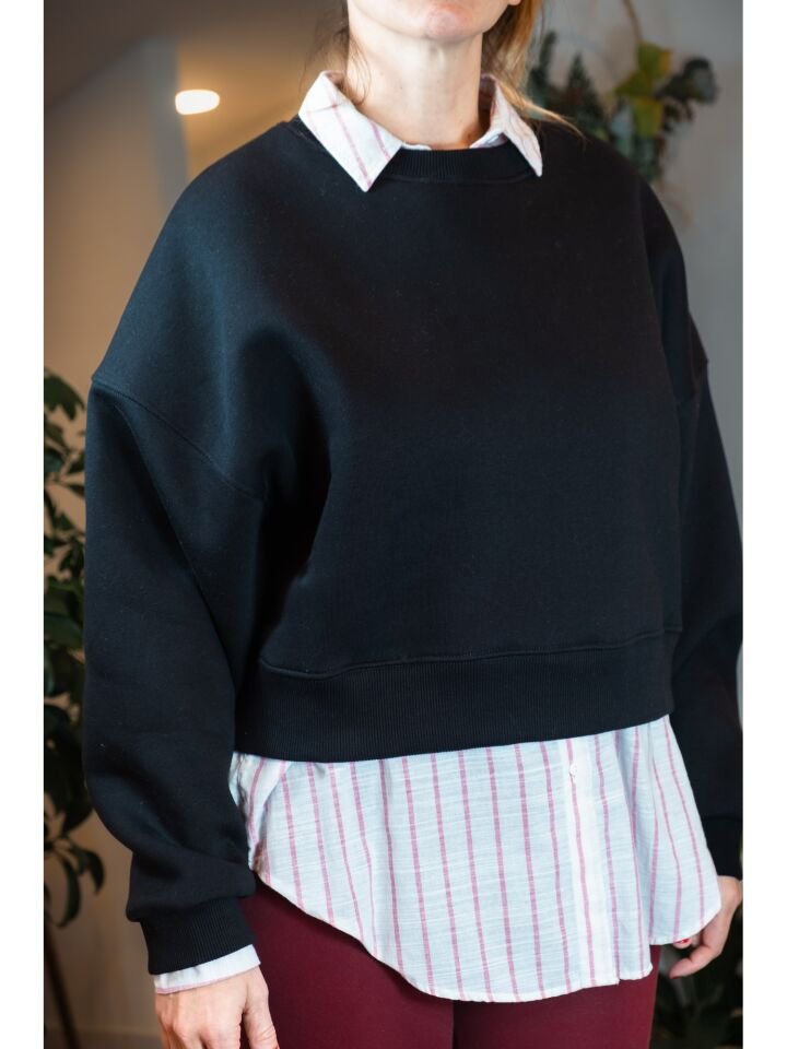 Şardonlu Siyah Crop Sweat