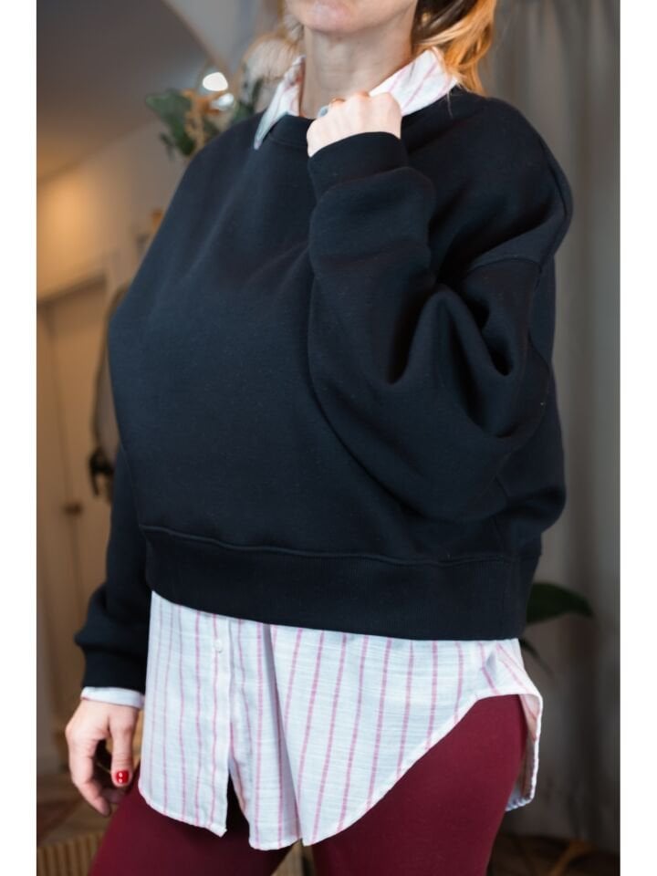 Şardonlu Siyah Crop Sweat