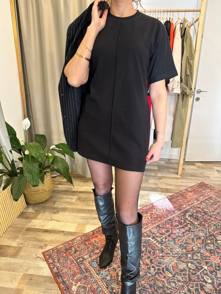 Triko Kısa Kol Mini Elbise