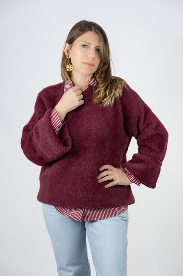 Bisiklet Yaka Triko Kazak Bordo STD