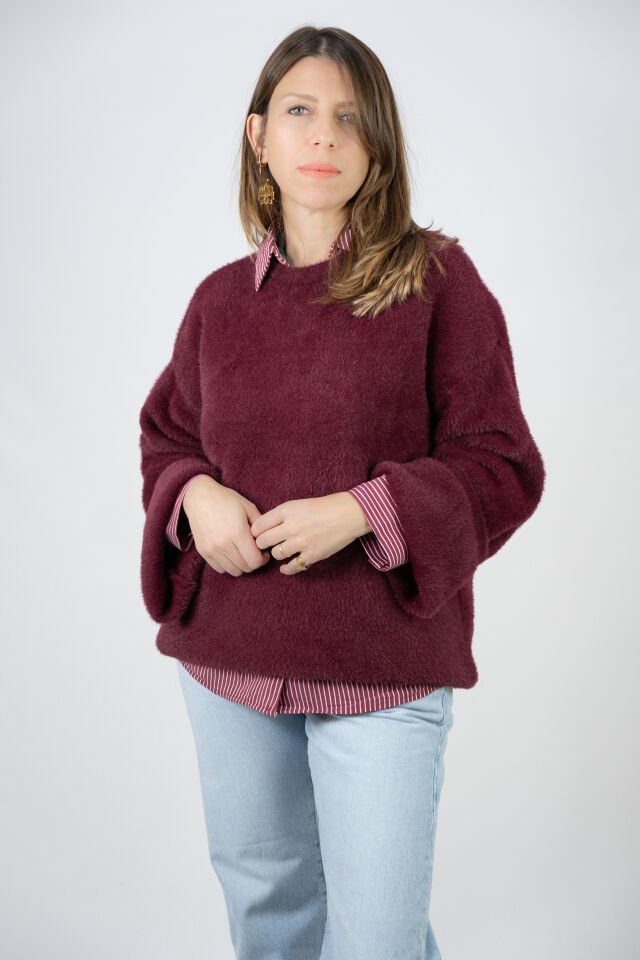 Bisiklet Yaka Triko Kazak Bordo STD