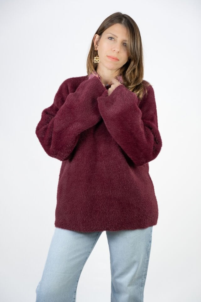 Bisiklet Yaka Triko Kazak Bordo STD