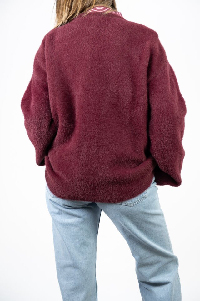 Bisiklet Yaka Triko Kazak Bordo STD