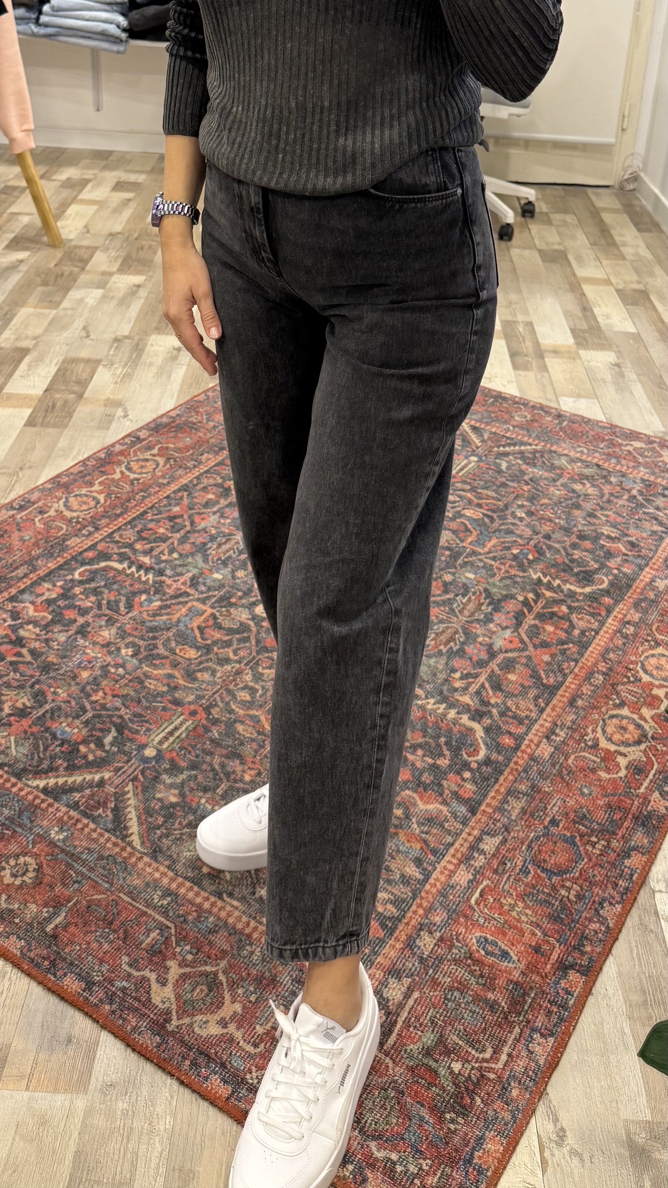 Baloon Fit Yüksek Bel Gri Jean