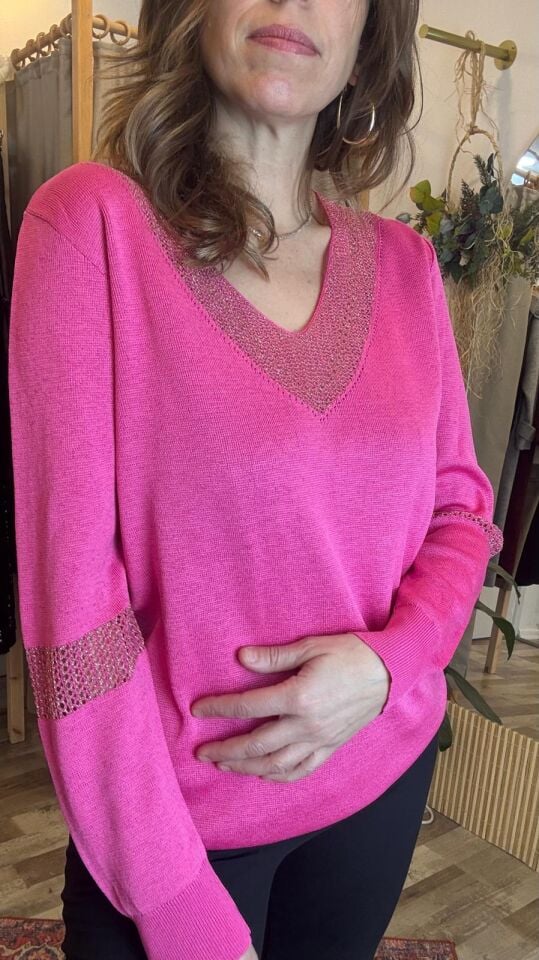 Triko Sim Detay Bluz Pembe