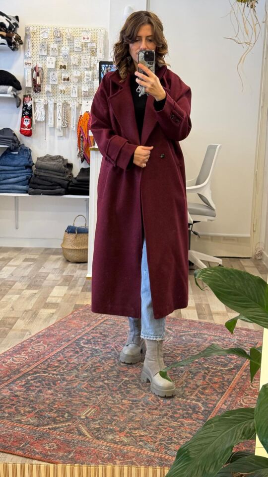 Kaşe Uzun Bordo Kaban STD