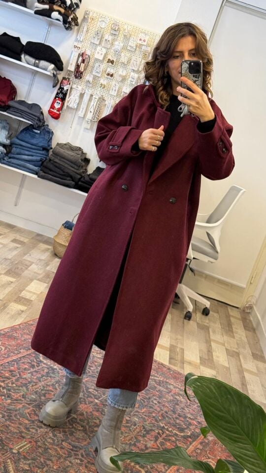 Kaşe Uzun Bordo Kaban STD