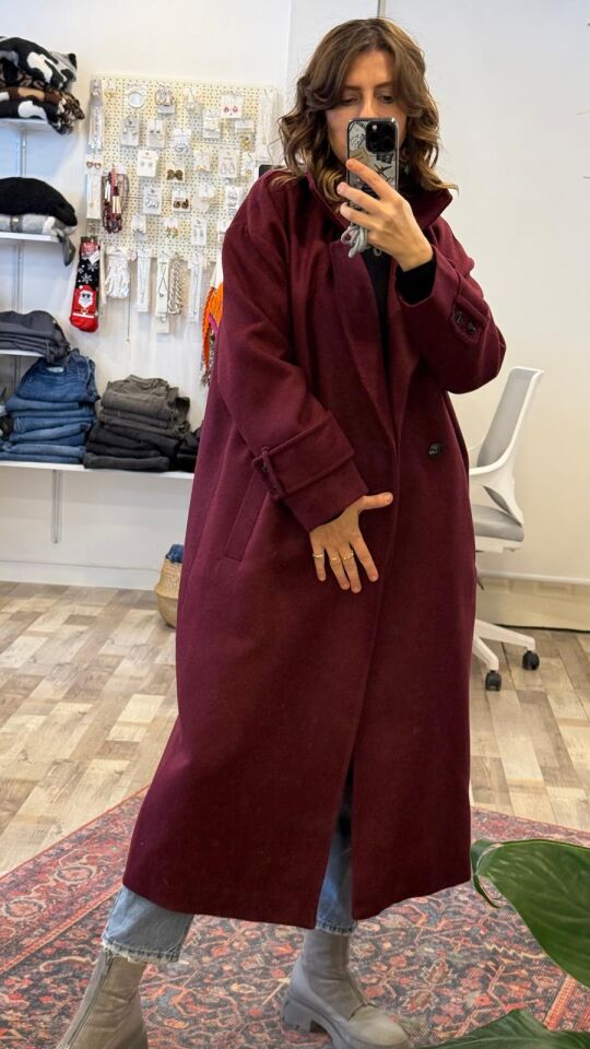 Kaşe Uzun Bordo Kaban STD