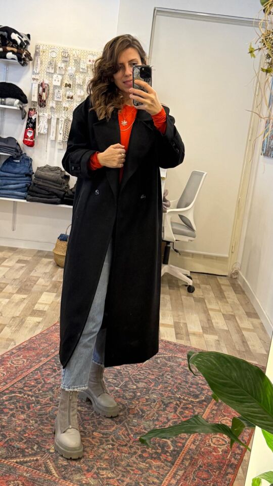 Kaşe Uzun Siyah Kaban ST