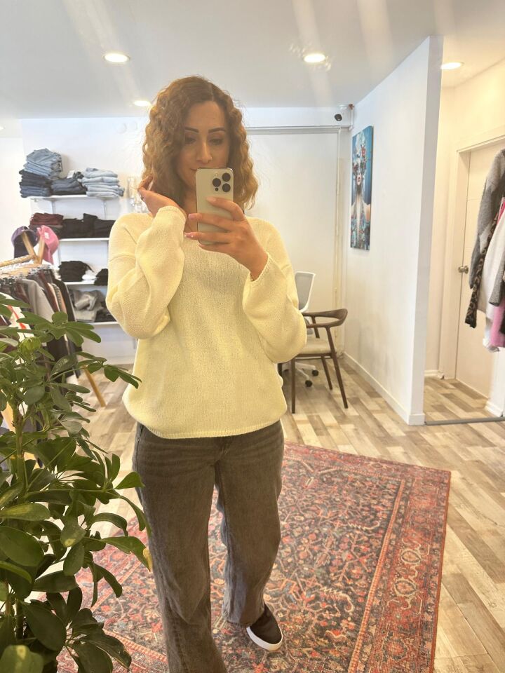 Oversize Triko Bluz Ekru