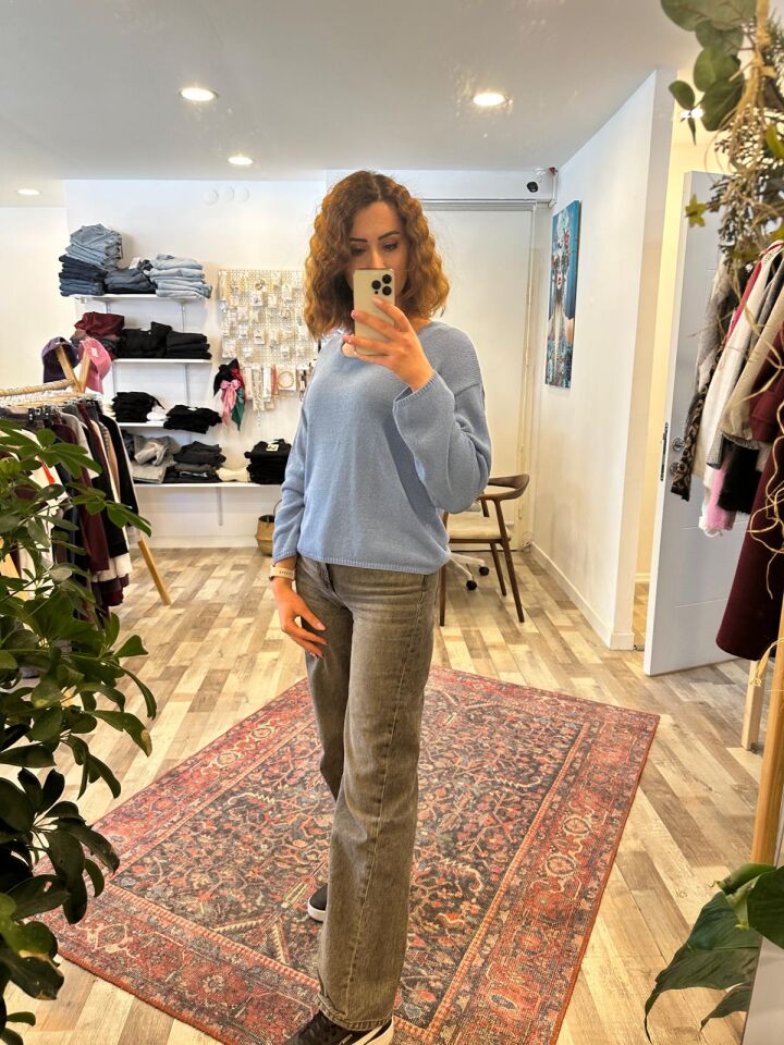Oversize Triko Bluz Mavi