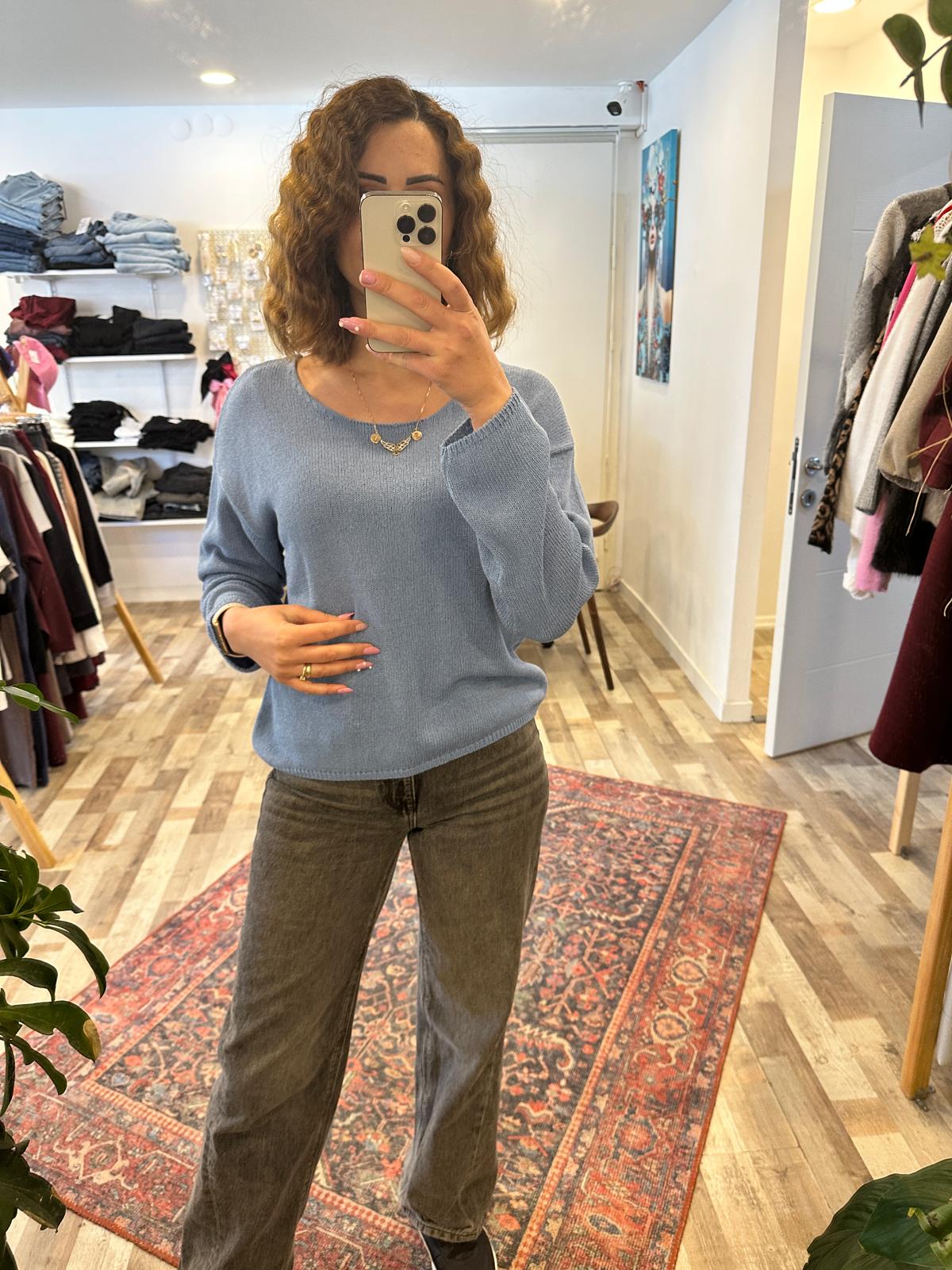 Oversize Triko Bluz Mavi