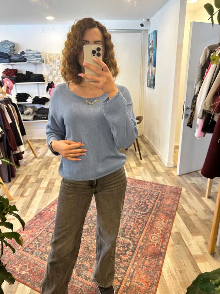 Oversize Triko Bluz Mavi